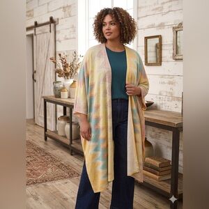 IMAN NWT Metallic Pastel Kimono Cardigan Duster Boho Open Front-Fits all sizes